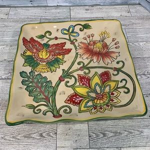 Maxcera Vanilla Chintz Square Dinner Plate 11.25” Multicolor Floral And Leaves